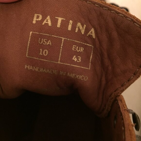 Patina  Brown Leather Lace-up Lug Boots Men's Size 10 Cap Toe LOOP PULL DETACHED - Picture 6 of 11